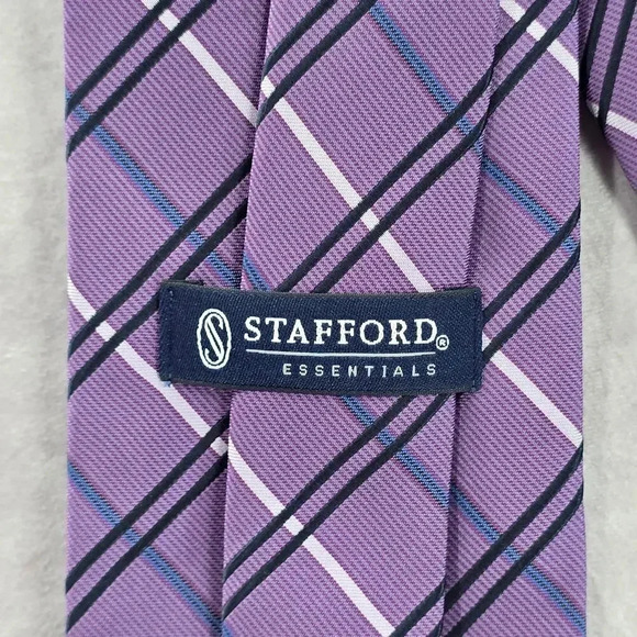 Stafford Essentials Purple Plaid Tartan 100% Polyester Men's Neck Tie NWOT - Picture 4 of 6